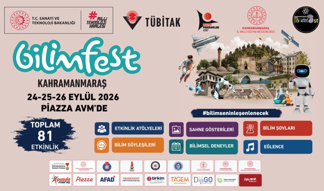 BİLİMFEST Kahramanmaraş Başlıyor TÜBİTAK 4007 Bilim Şenlikleri Destekleme Programı kapsamında Kahramanmaraş İl Millî